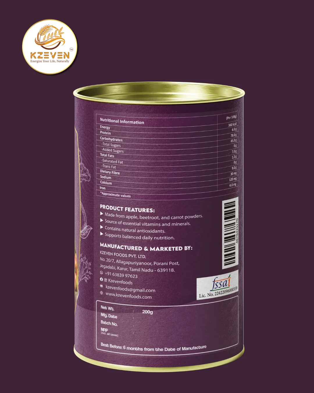 Kzeven Natural ABC Malt Powder (Apple, Beetroot, Carrot) | 200g/300g - Image 4