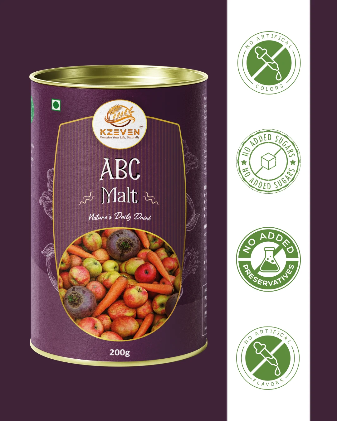 Kzeven Natural ABC Malt Powder (Apple, Beetroot, Carrot) | 200g/300g - Image 5