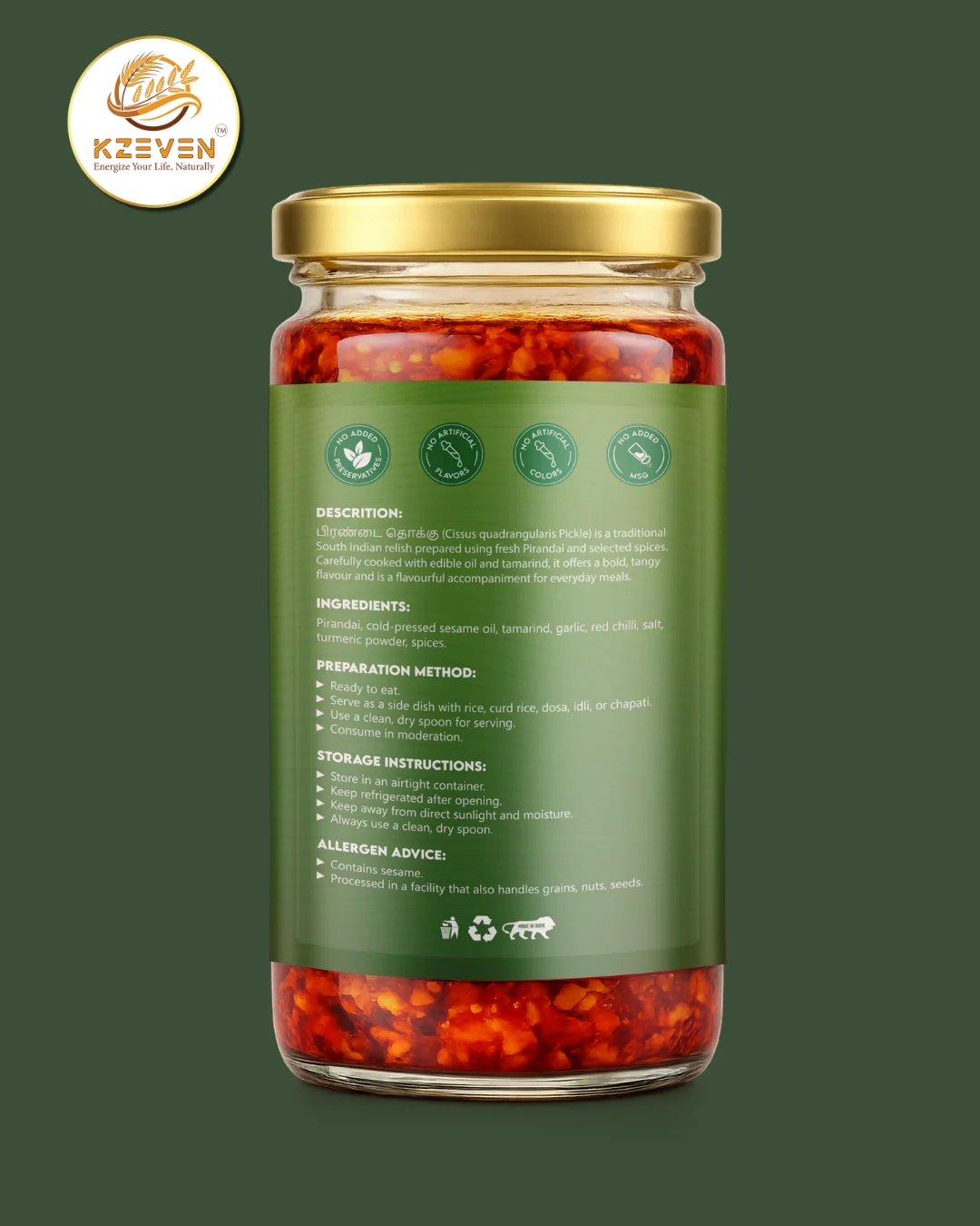 Kzeven Traditional Pirandai Thokku (Pickle) | 200g - Image 2