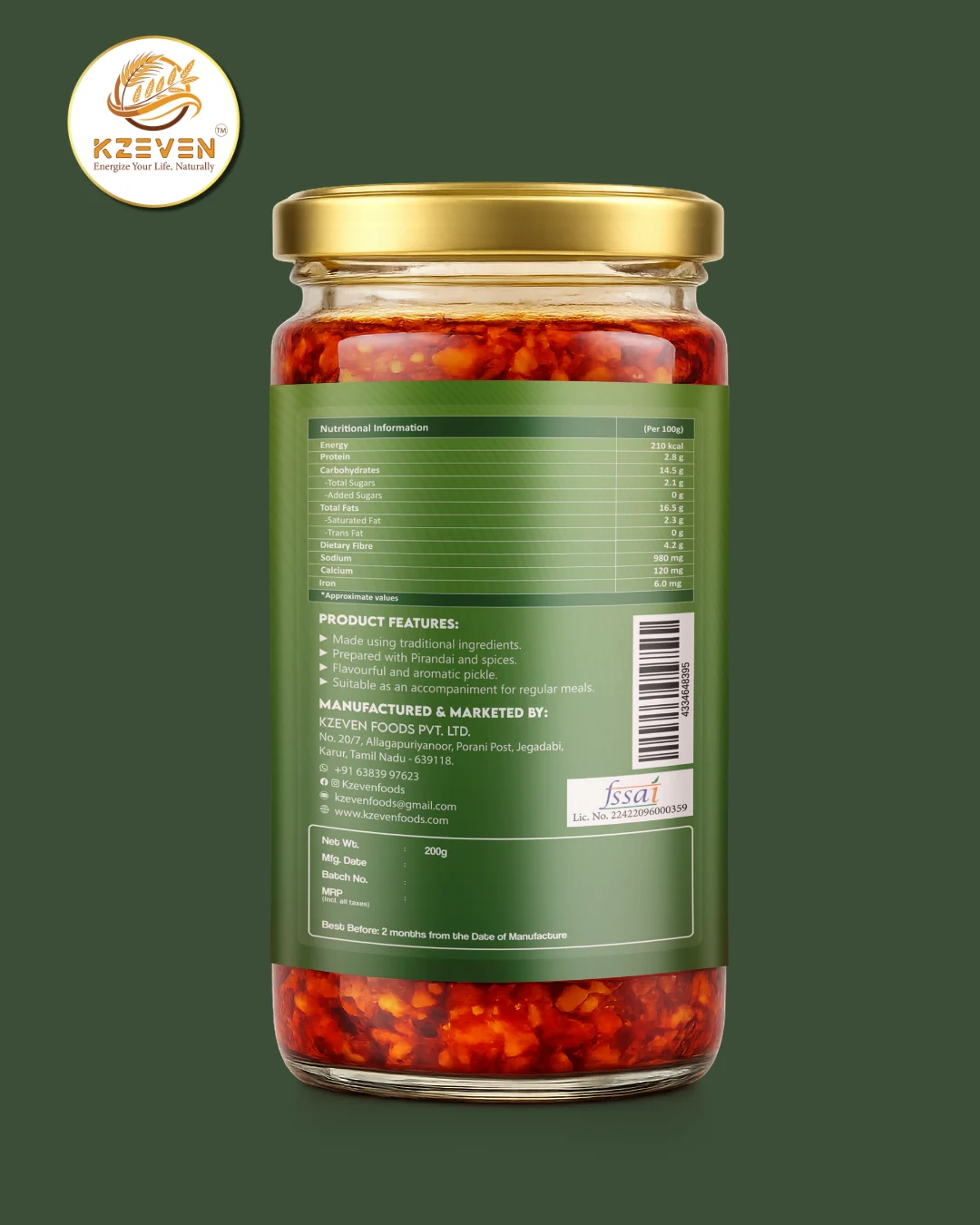 Kzeven Traditional Pirandai Thokku (Pickle) | 200g - Image 3