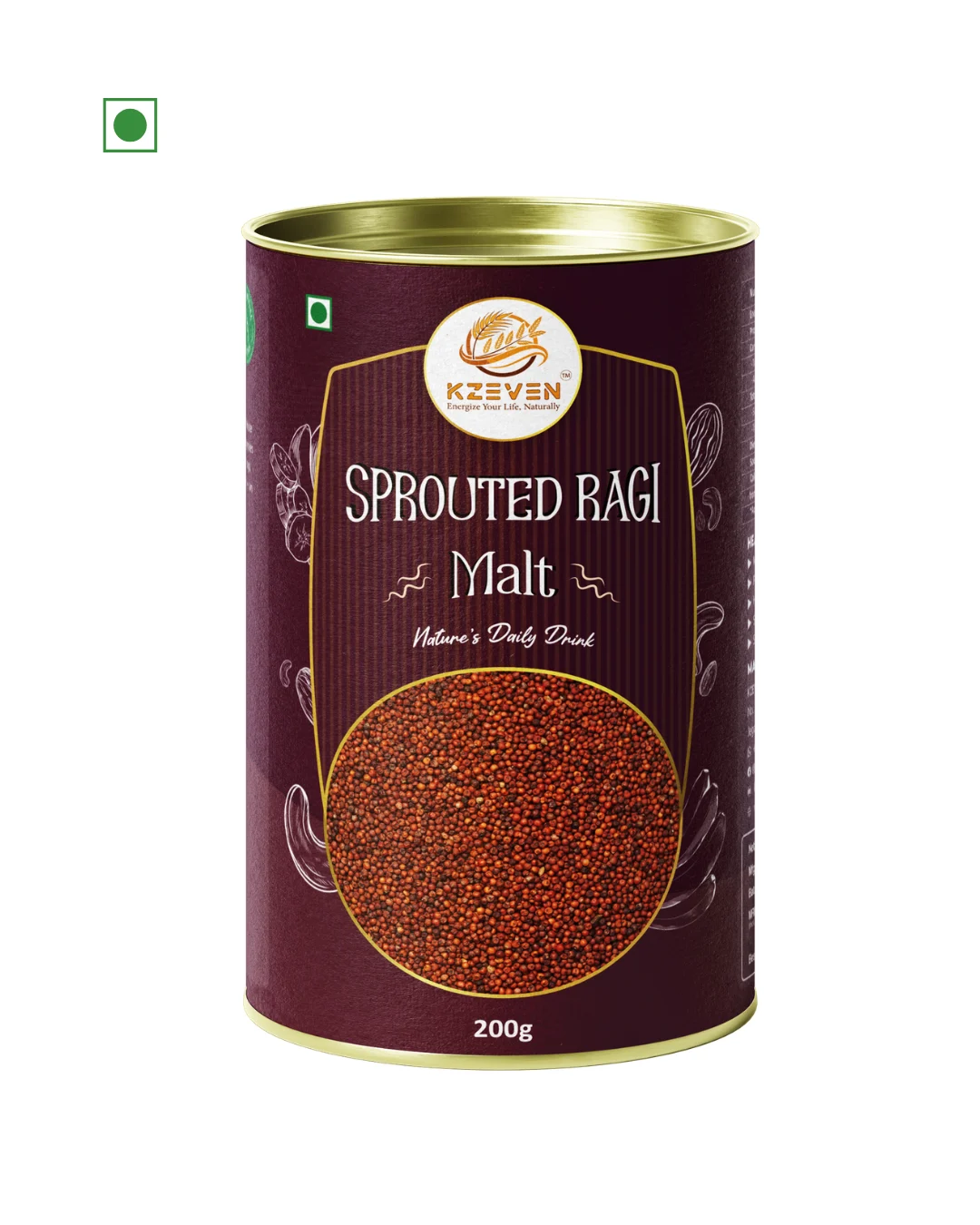 Kzeven 100% Sprouted Ragi Malt Powder | 200g/300g