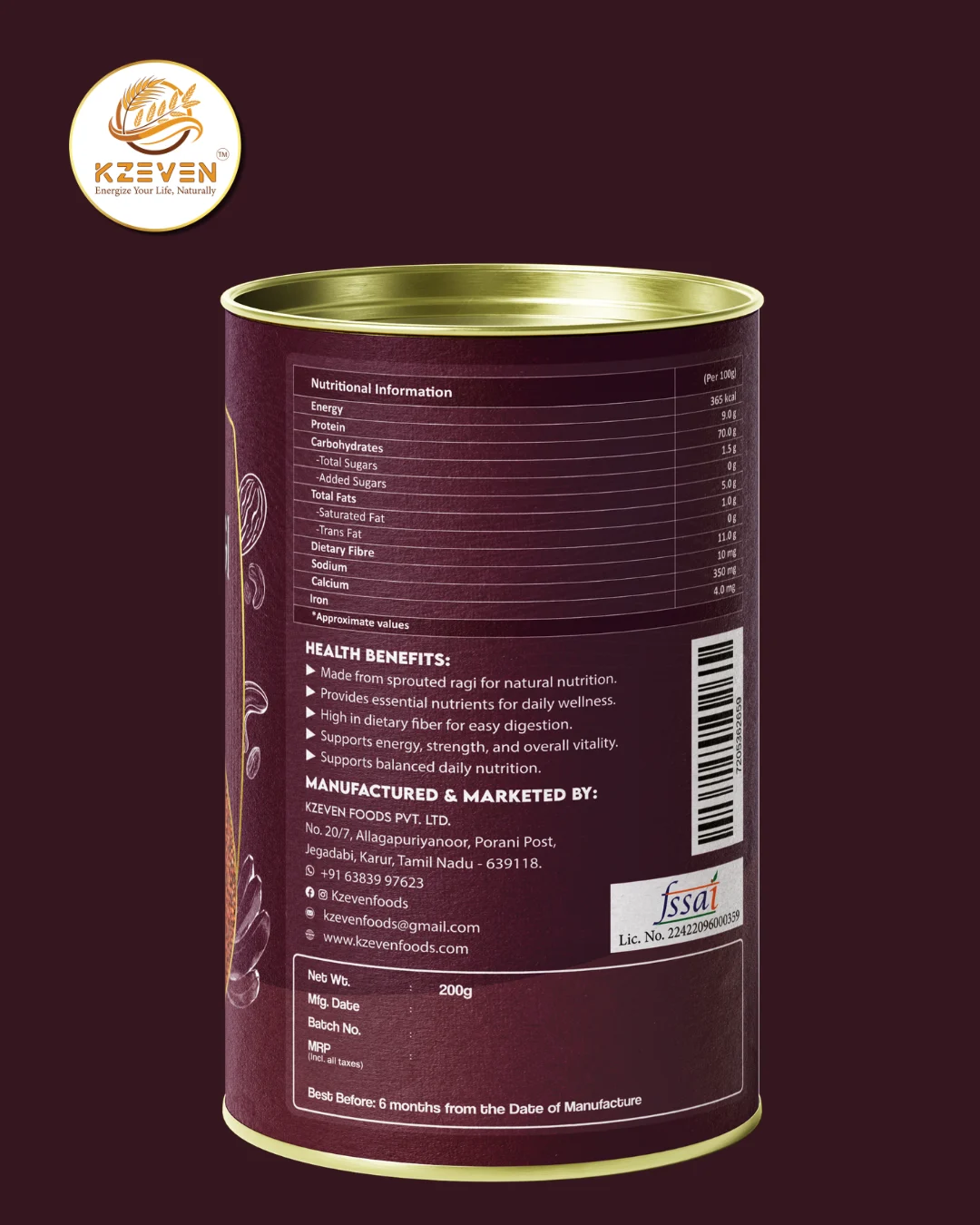 Kzeven 100% Sprouted Ragi Malt Powder | 200g/300g - Image 4