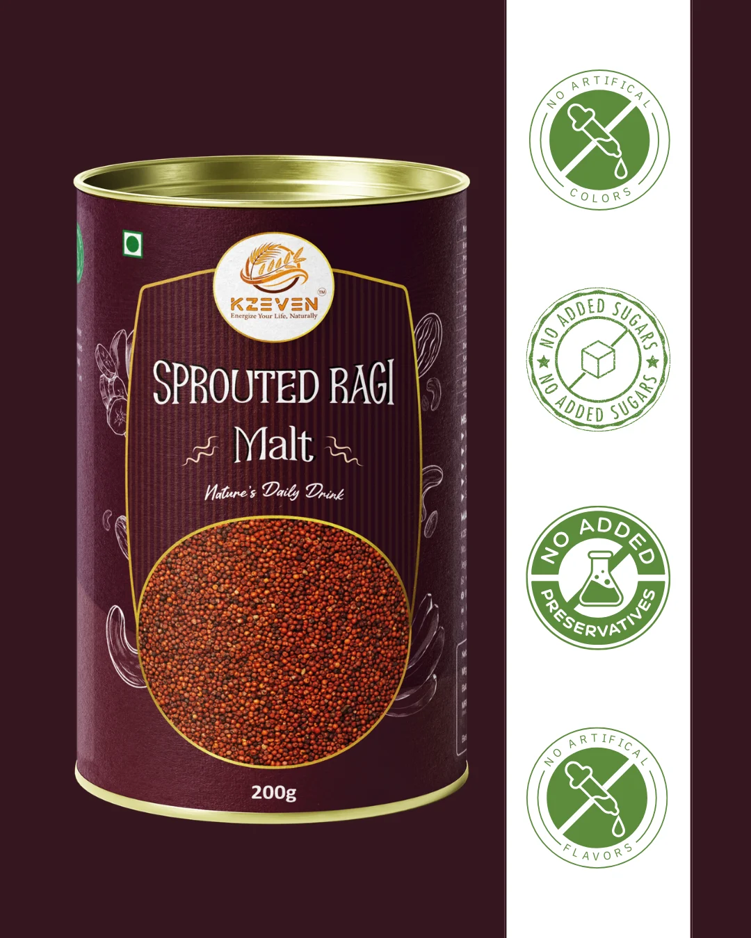 Kzeven 100% Sprouted Ragi Malt Powder | 200g/300g - Image 5